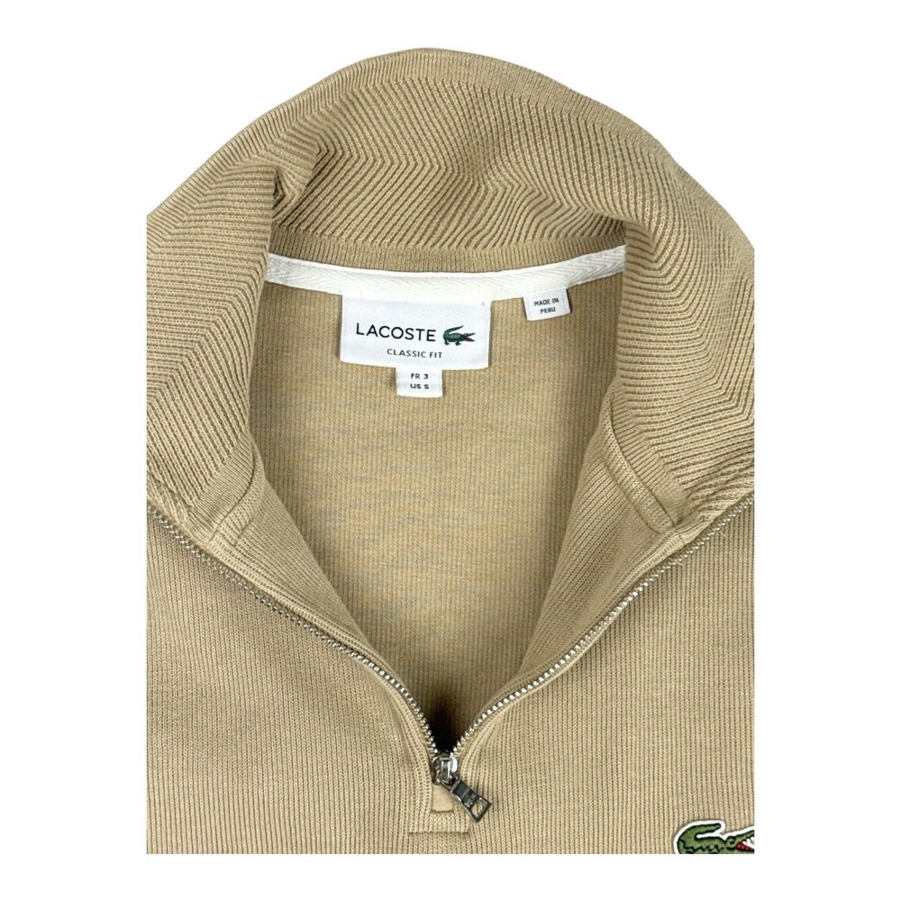 Lacoste Classic Fit 1/4 Zip Sweatshirt Tan Beige Cotton Pullover Men’s S - Picture 4 of 9